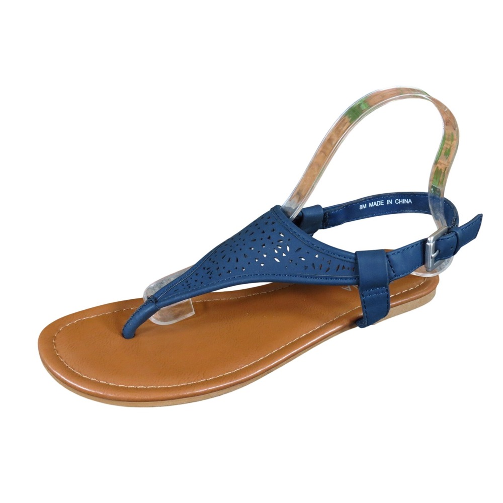 Arizona Jean Co Shelby Women T-Strap Sandal 8M Summer Beach Navy Blue Synthetic